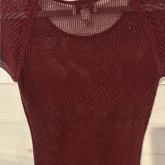 LOFT Burgundy Crochet Knit Short Sleeve Top - Picture 9 of 13